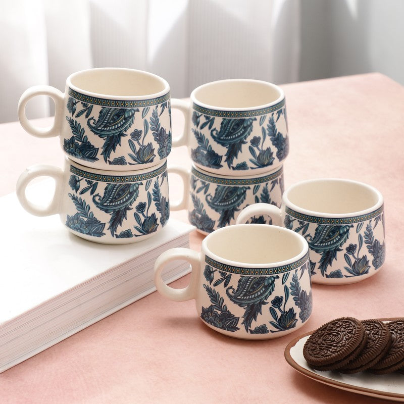 Indiblue Stoneware Tea Cup (180 mL Each) - Set Of Six