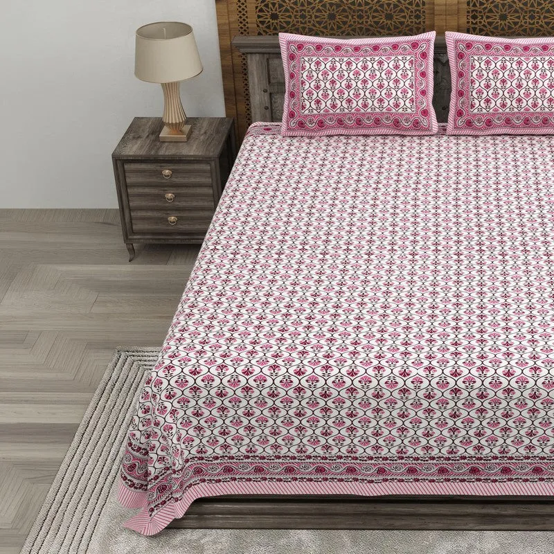 Blossomis Cotton Bedsheet (Pink,White) - 240 TC media 3
