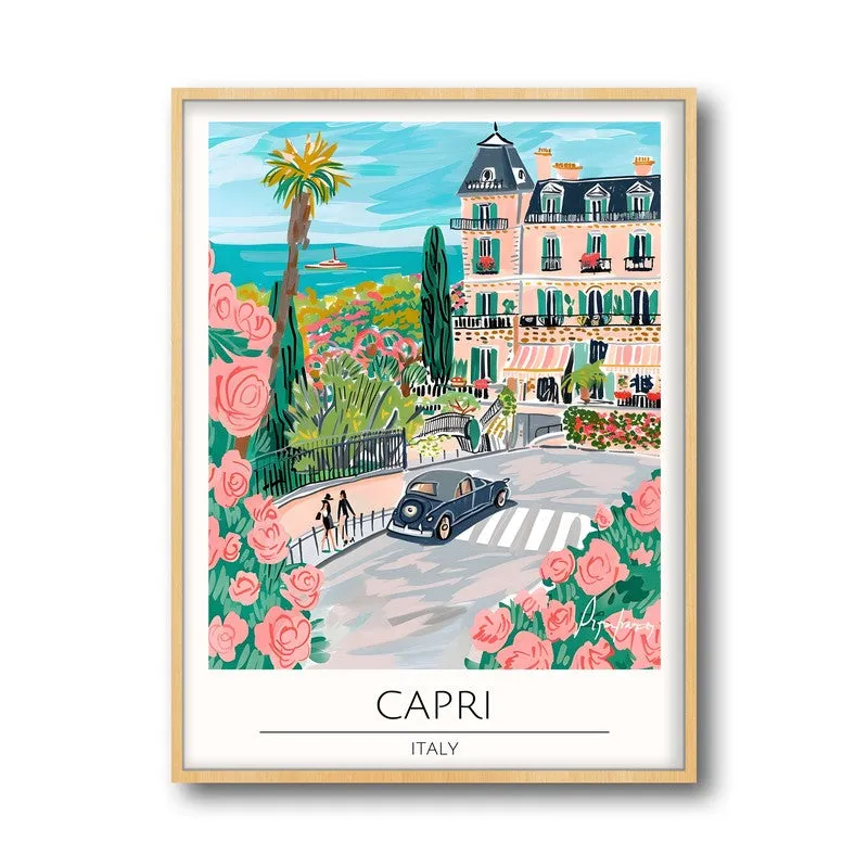 Vintage Capri Framed Canvas Archival Canvas Wall Painting - Natural Brown Frame media 5
