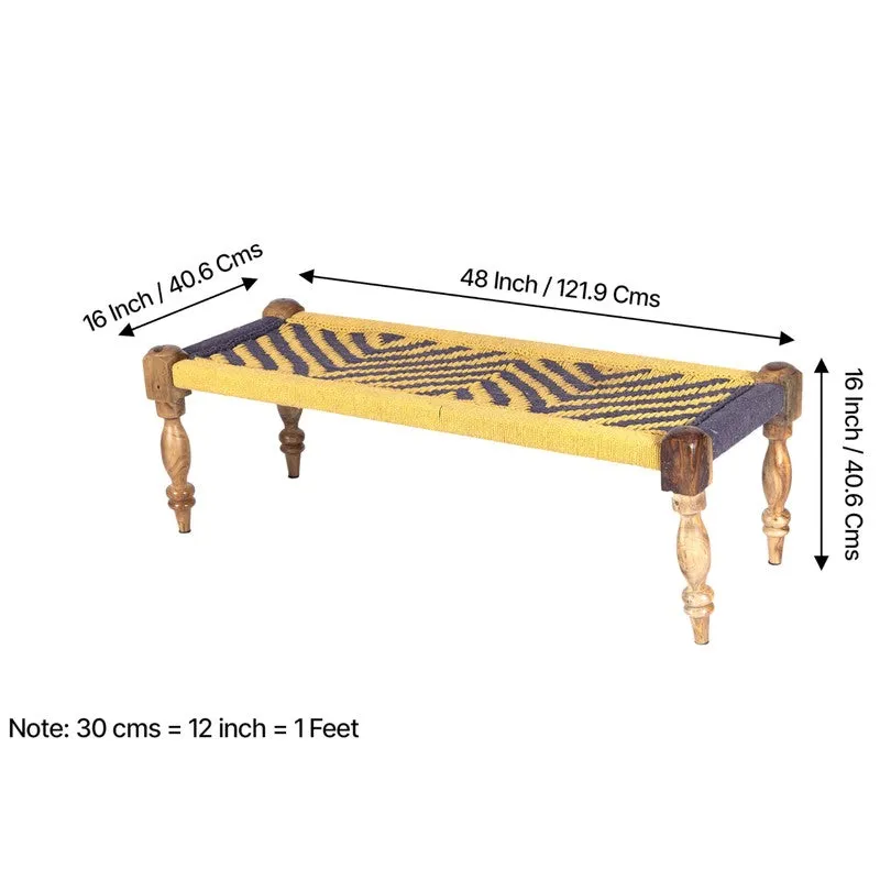 Calon Sheesham Wooden Bench with Stools (Yellow,Purple) - Three Piece Set media 10