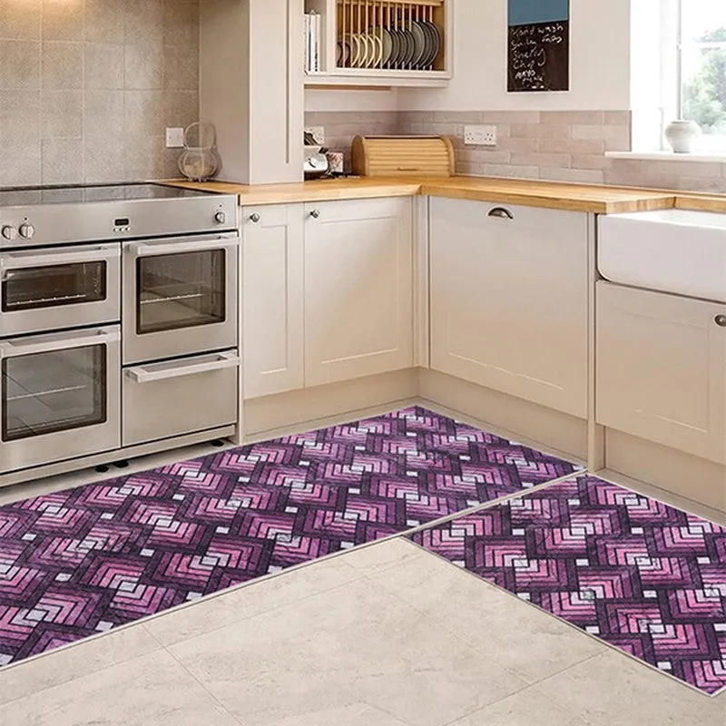 ContourLines Polyester Kitchen Floor Mats (Purple) - Set of Two media 1