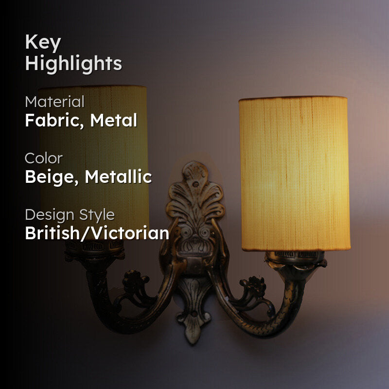 Vintage Fabric & Metal Wall Lamp - Beige media 2