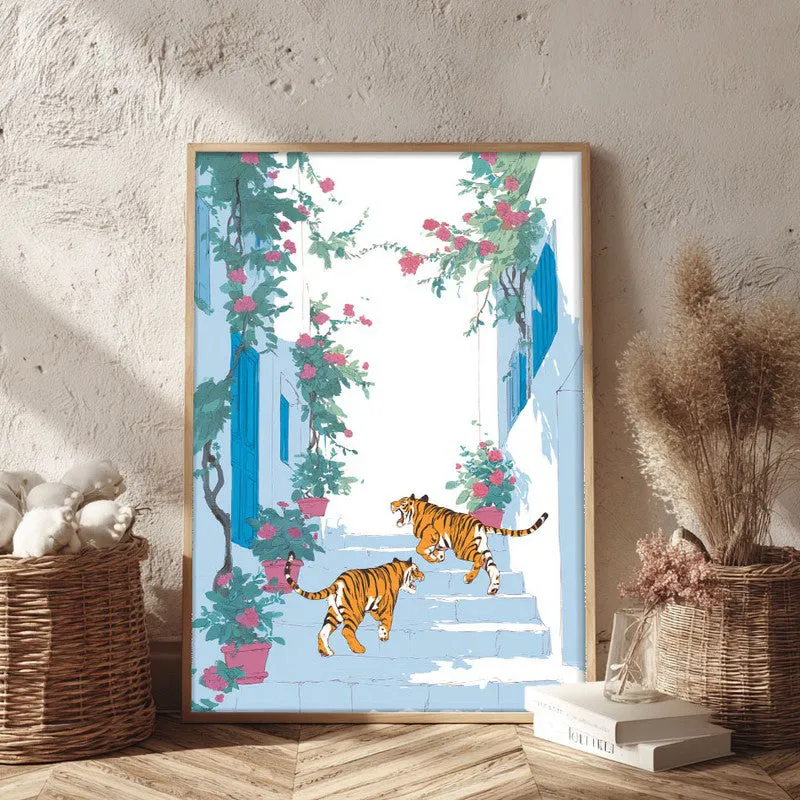 Feline Grace Canvas Wall Painting - Brown Frame media 3
