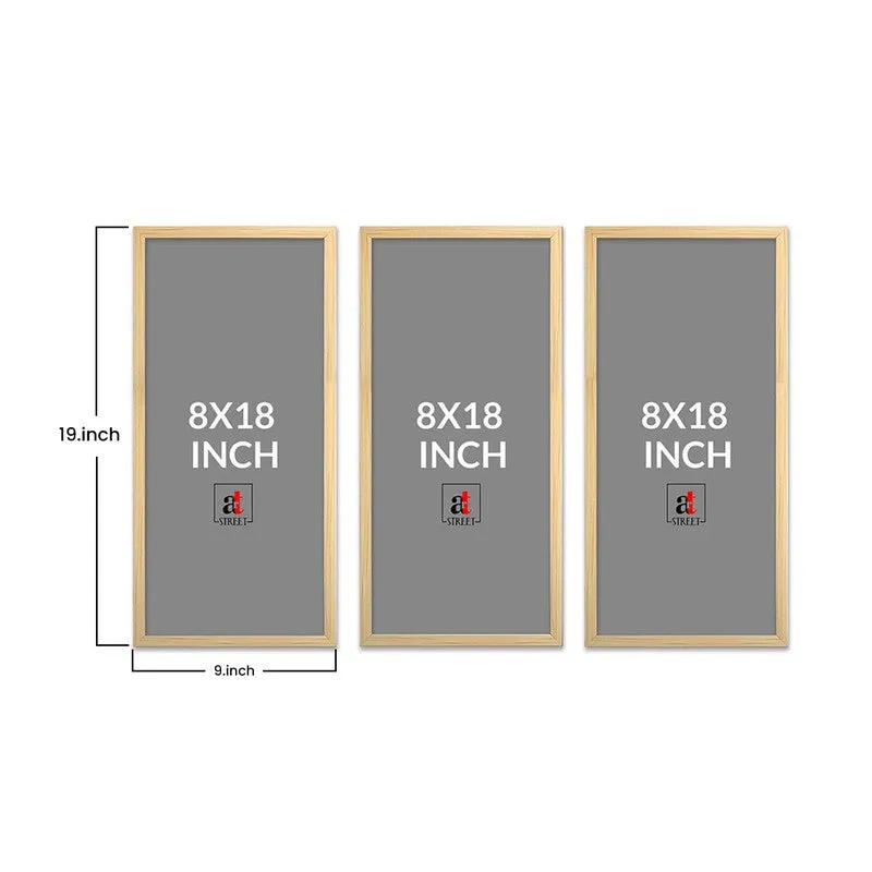 Three empty gold-toned rectangular frames shown side by side on a plain background