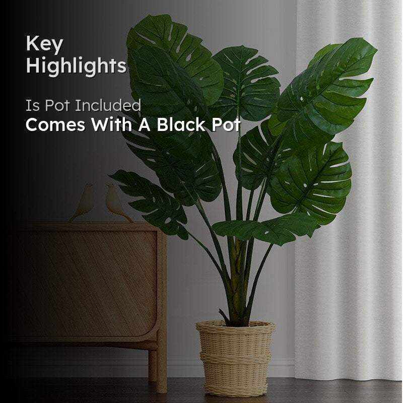 Faux Everlasting Monstera Plant With Black Plastic Pot - 4.5 Feet media 2