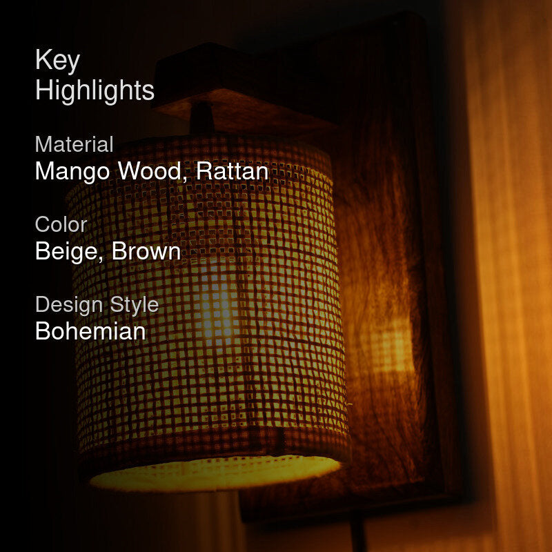Luma Ray Rattan & Mango Wood Wall Lamp media 2