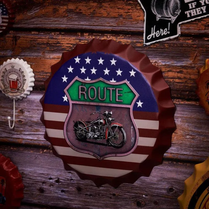 Route 66 Us Flag Bottle Cap Metal Wall Accent media 1