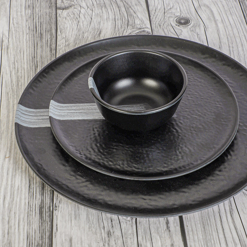 Stripe Swipe Melamine Dinner Set (Black) - 24 Piece Set media 3