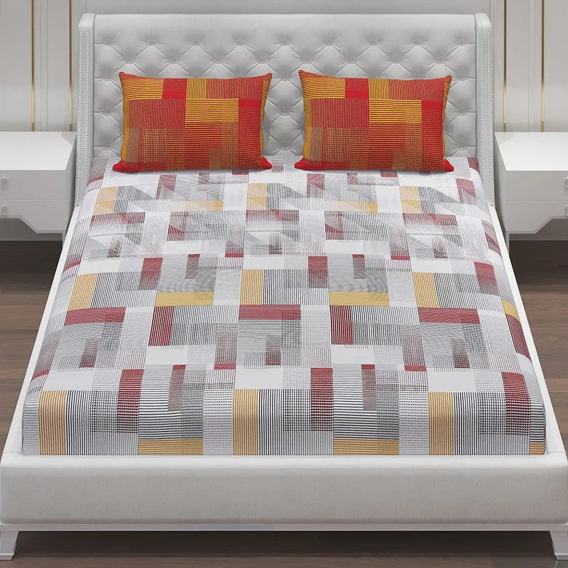 Monte Carlo Checkora Cotton Bedsheet (White,Orange) - 104 TC media 4