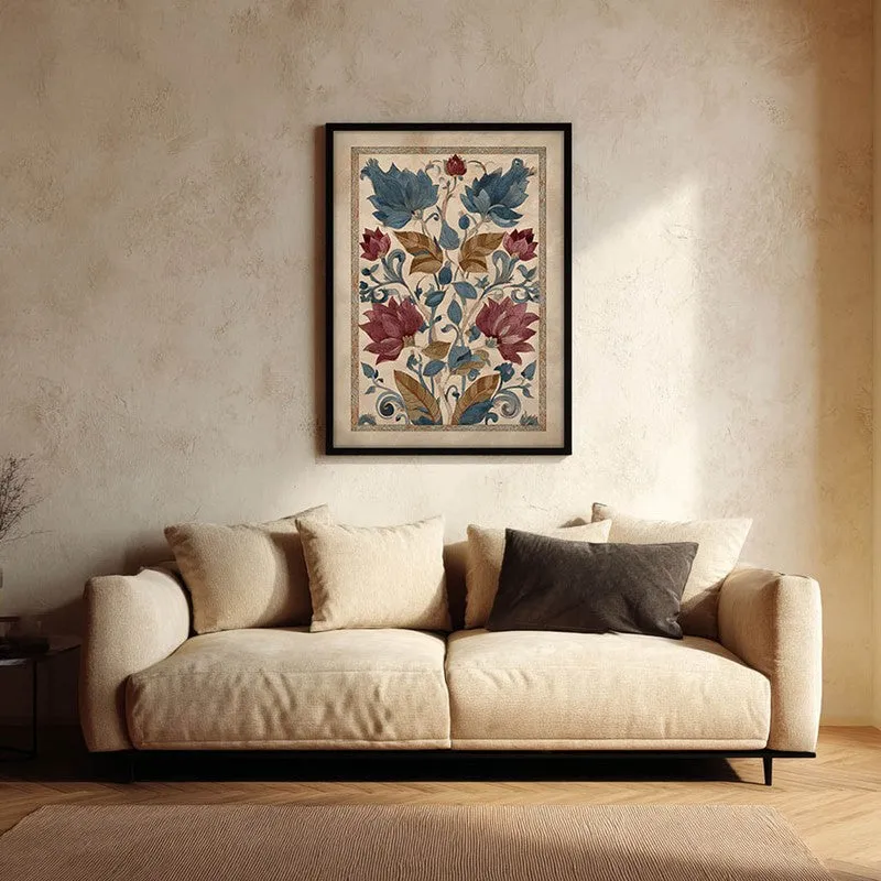 Vintage Lotus Canvas Wall Painting With Black Frame media 1