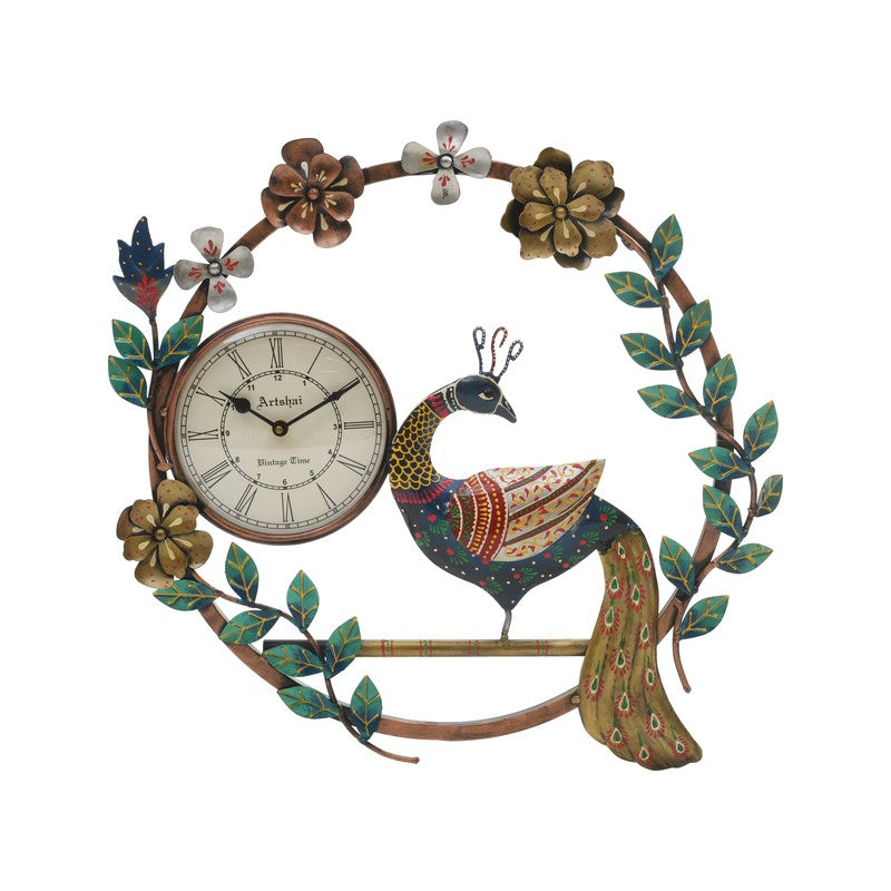 Peacock Hanging Artwork Metal Wall Clock media 3