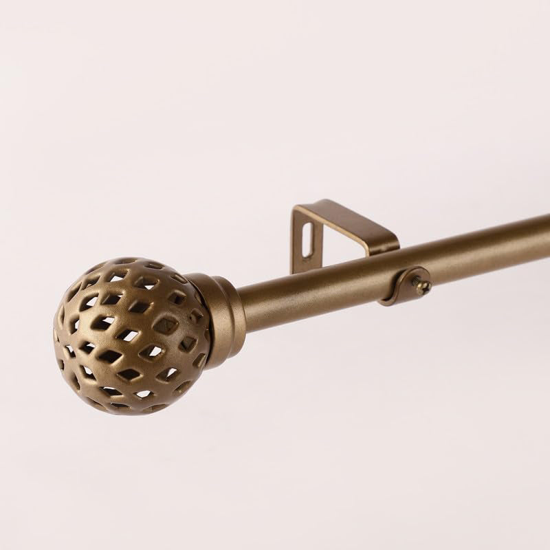 Ornetta Extendable 1" Single Curtain Rod With Round Finial & Brackets (Gold) media 3