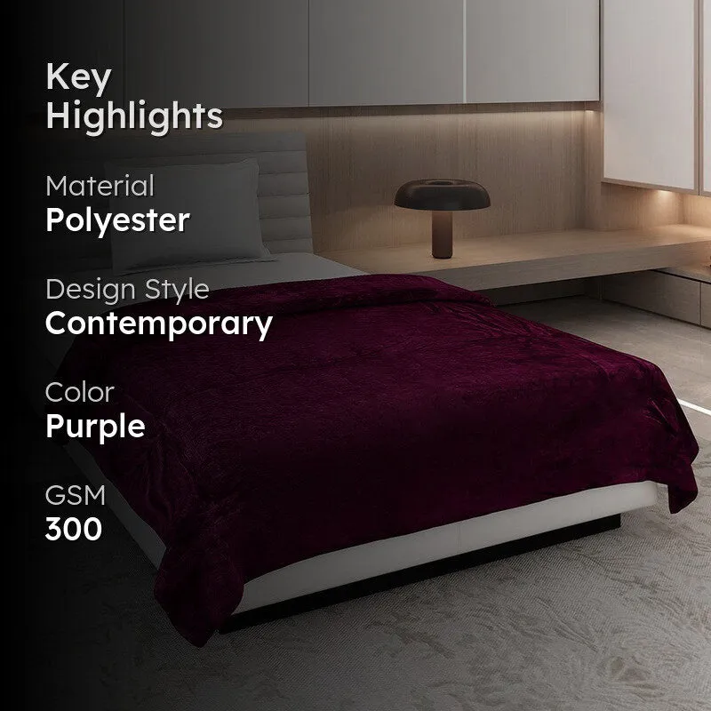 Monte Carlo Luxora Solid Polyester Blanket (Wine) - 300 GSM media 2