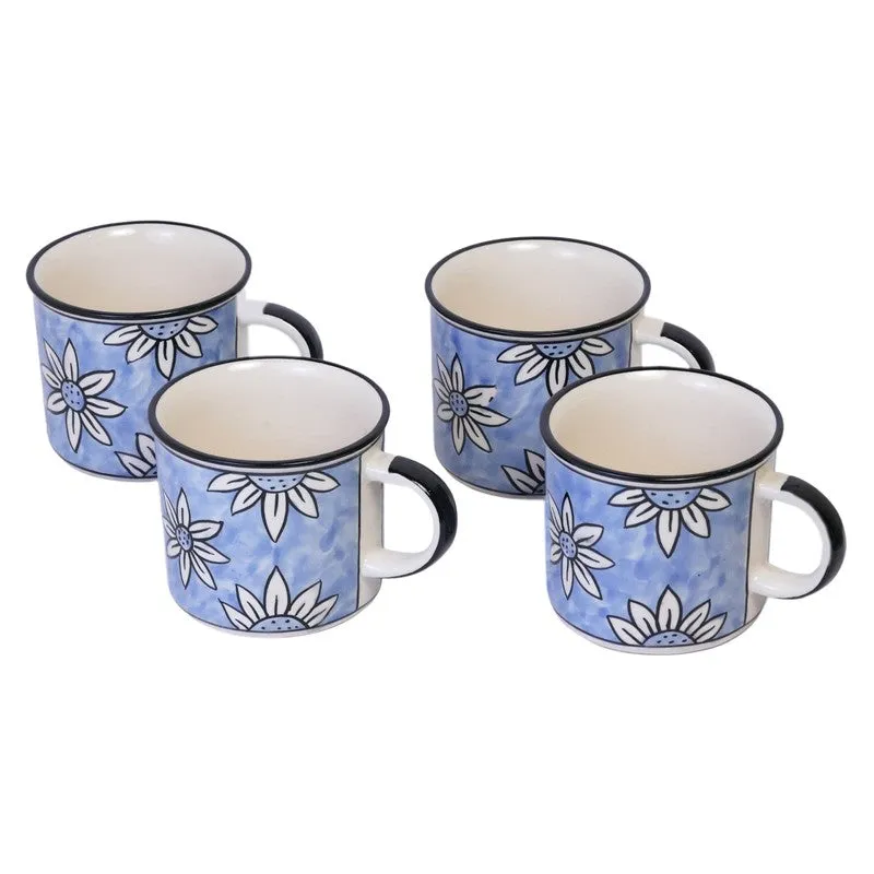 Ceramic Ceramic Coffee Mug (300 mL Each,Blue,White) - Set Of Four media 3