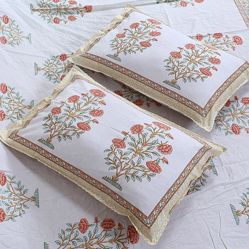 ShahiGuldaan Handblock Printed Cotton Bedsheet (Orange) - 400 TC media 3