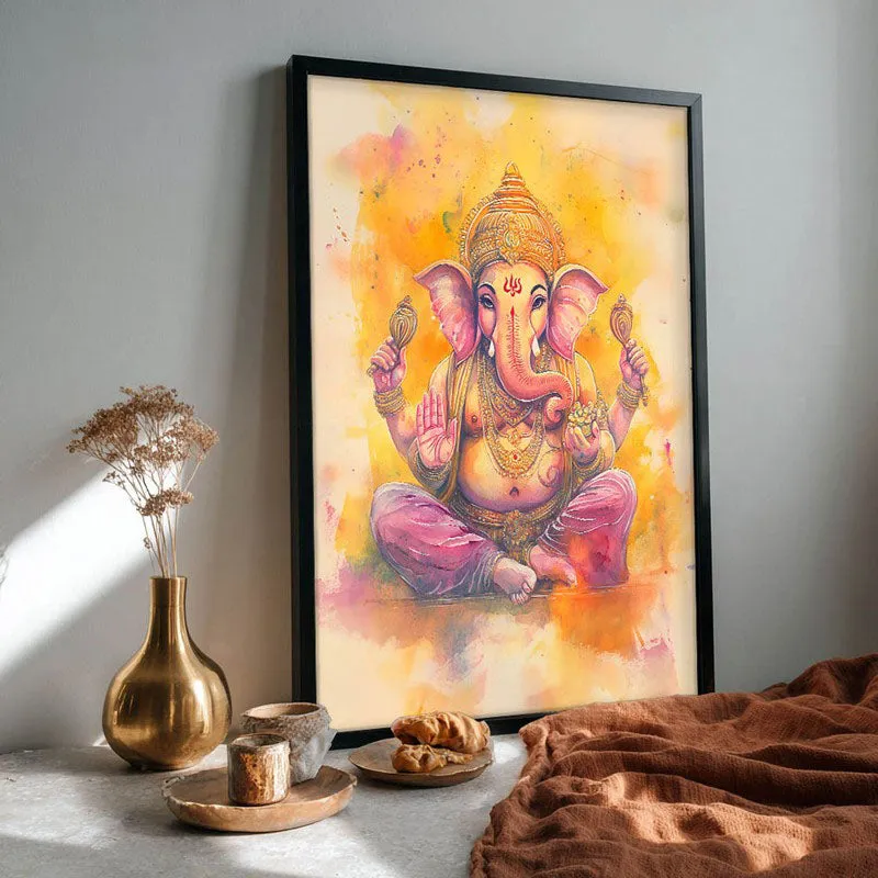 Divine Vakratunda Spiritual Archival Paper Wall Painting With Frame - Black media 5