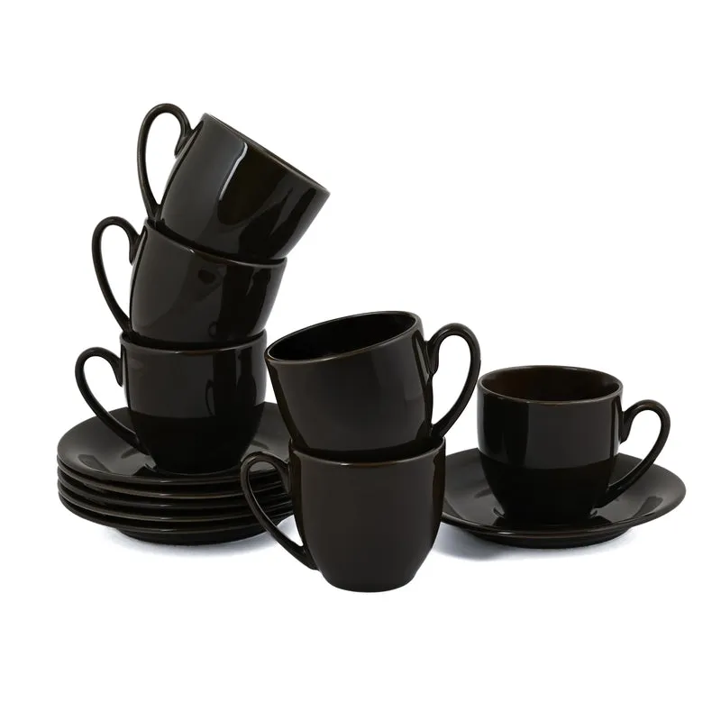 SipDelight Porcelain Cup & Saucer (Brown/190 mL Each) - Set of Six - 4