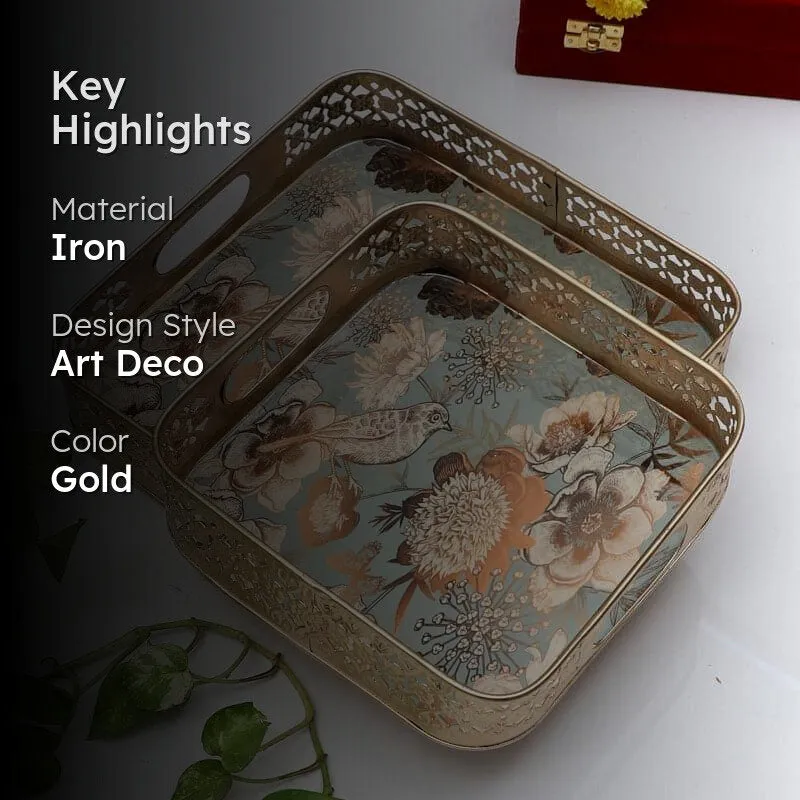 Elegant Gold Blossom Serving Trays - Set of 2 media 2