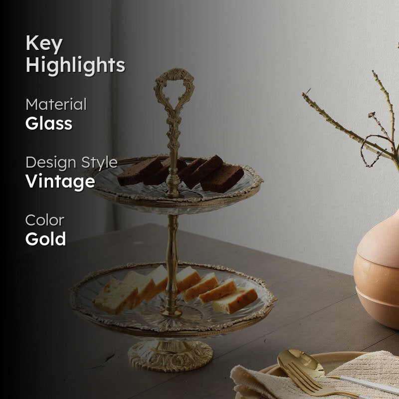 Crystal Charm Double Tier Cake Stand - Gold media 2
