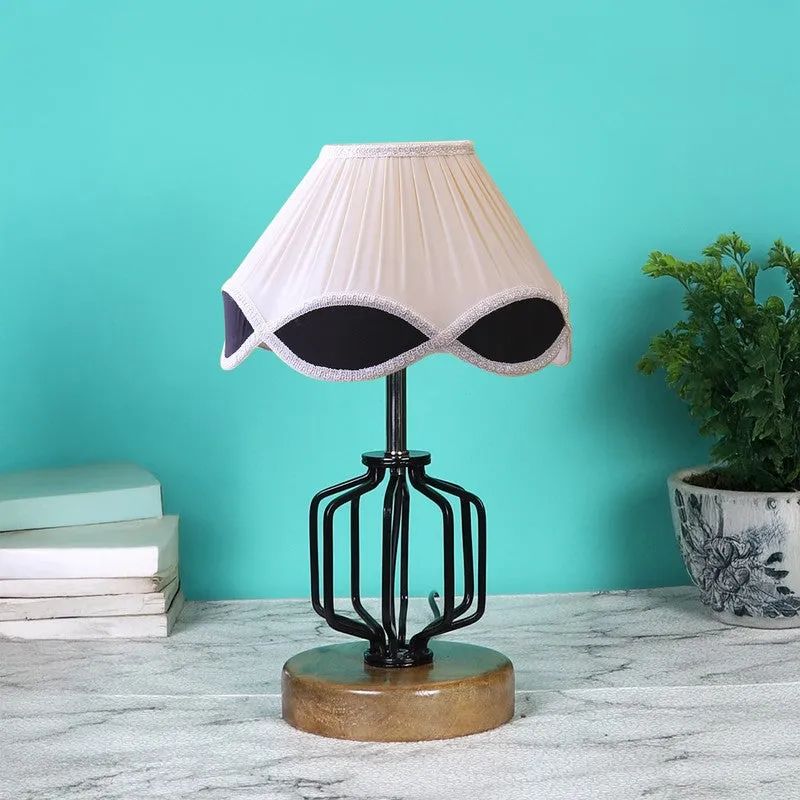 Aurenda Cotton Table Lamp With Wooden Base - Ivory media 4
