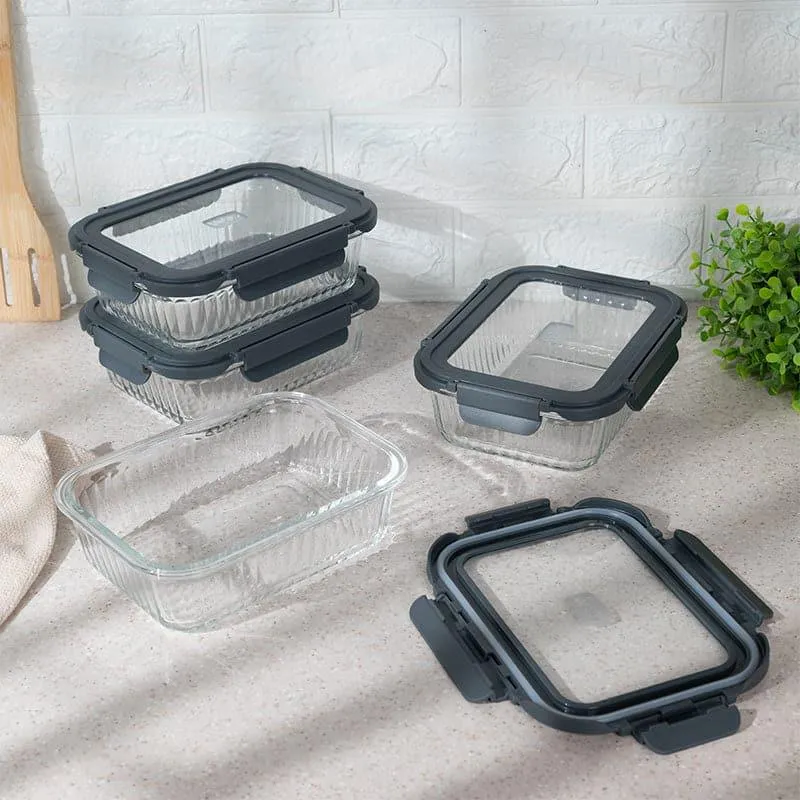 Grey Triva Glass Lunch Box (1040 ML) - Set Of Four media 5