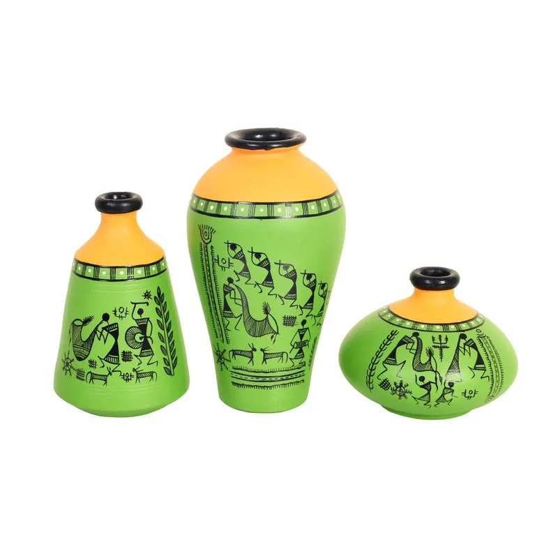 Verdora Green Handpainted Ceramic Vase - Set Of Three media 3
