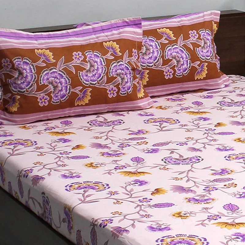 Siya Floral Cotton Bedsheet (Purple) - 110 TC media 4