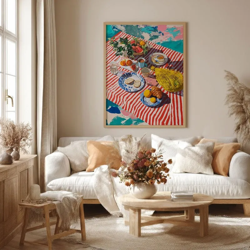 Stripe Picnic Canvas Wall Painting - Brown Frame media 4