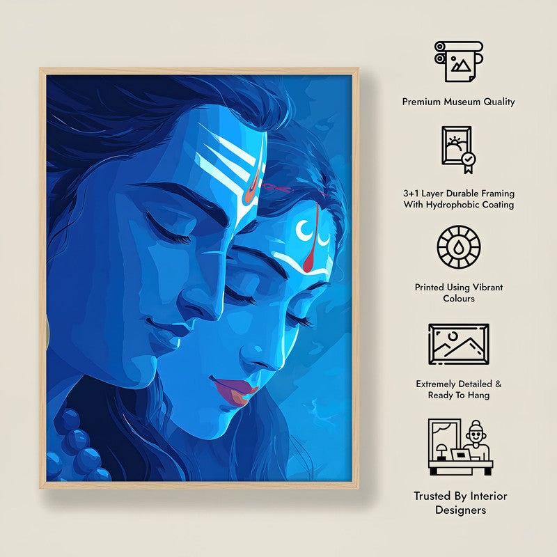 Lord Shiva & Parvati Devotional I Archival Paper Wall Art - Natural Brown Frame media 8