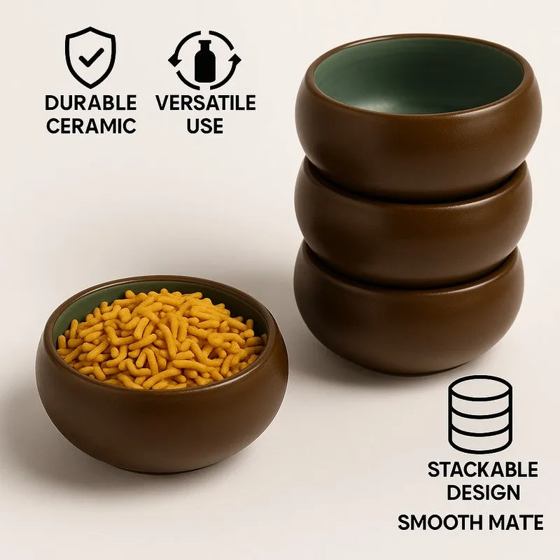 Chestnut Handcrafted Ceramic Dip Bowls (Brown,150 mL) - Set Of Four media 3