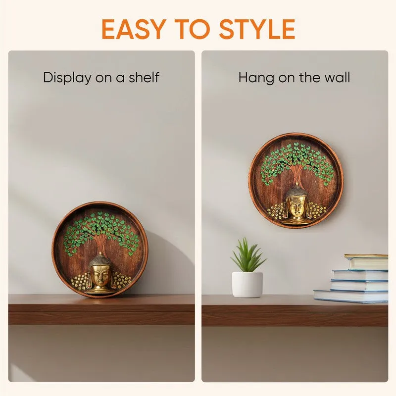 Meditating Buddha Round Mango Wood Wall Accent media 6