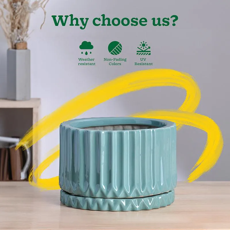 Ugaoo Stria Ceramic Planter - Blue media 7