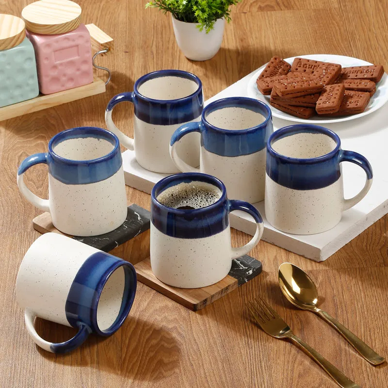 Bliss Ceramic Coffee Mug (300 mL Each,Blue) - Set Of Six media 1