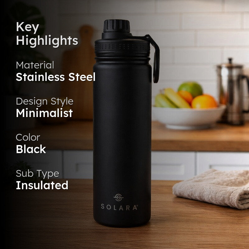 Solara Insulated Stainless Steel Bottle (650 ML) - Black media 2