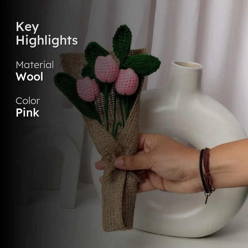 Crochet Handmade Rose Bouquet (Pink) - Set Of Three media 2