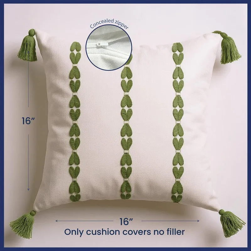 Urban Space Embroidered White,Green Cotton Cushion Cover Set - Set of Three media 6