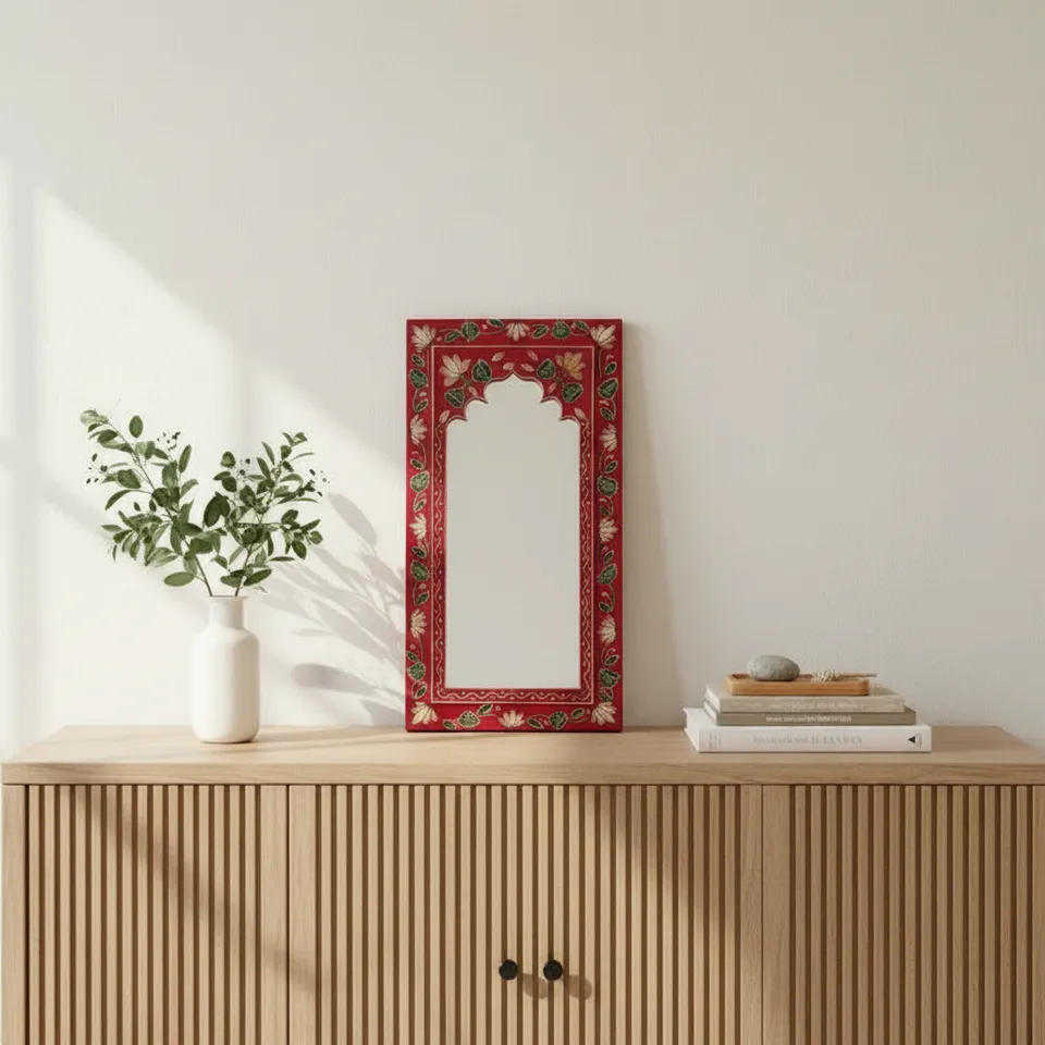 Decorative Wooden Wall Mirror - Red media 1