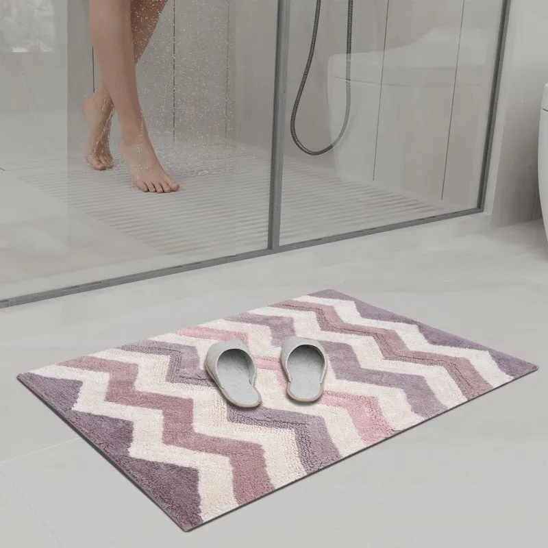 Steplyn Chevron Cotton Bath Mat - Pink & Off White media 3
