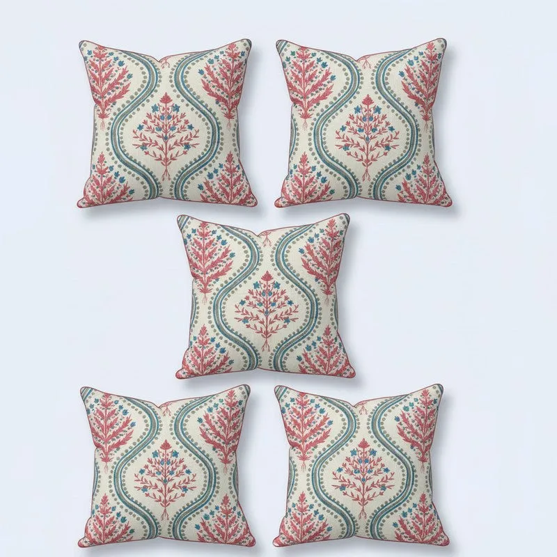 Paisley Motif White & Red Cushion Cover Set - Set Of Five media 4