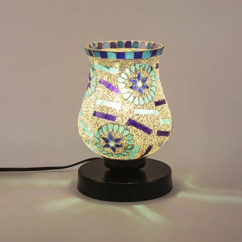 Glowburn Mosaic Glass Table Lamp With Wooden Base - Multicolor media 6