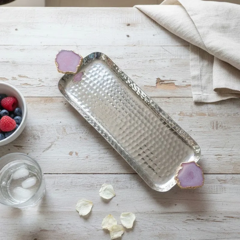 Aurora Edge Hammered (Metal,Agate) Rectangle Platter - Purple media 3