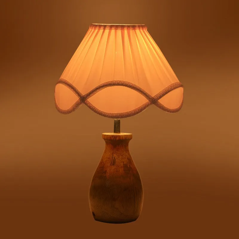 Glowflame Cotton Table Lamp With Wooden Base - White media 7