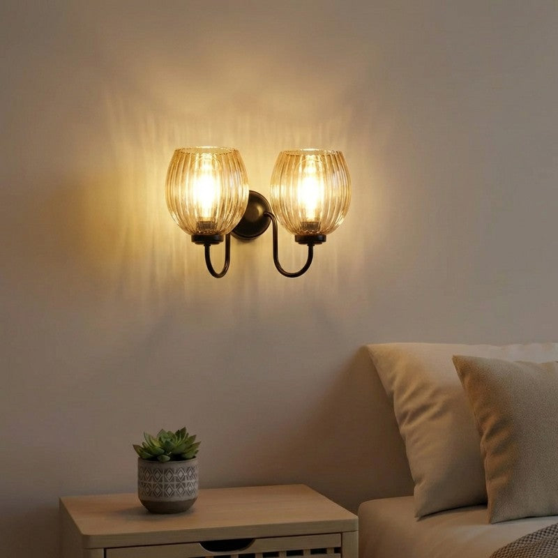 Warm Amber Dual Shade Glass Wall Lamp