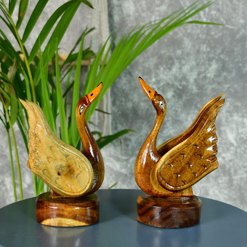 Swan Soiree Wood Showpiece - Set Of Two