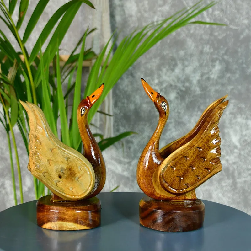 Swan Soiree Wood Showpiece - Set Of Two media 1