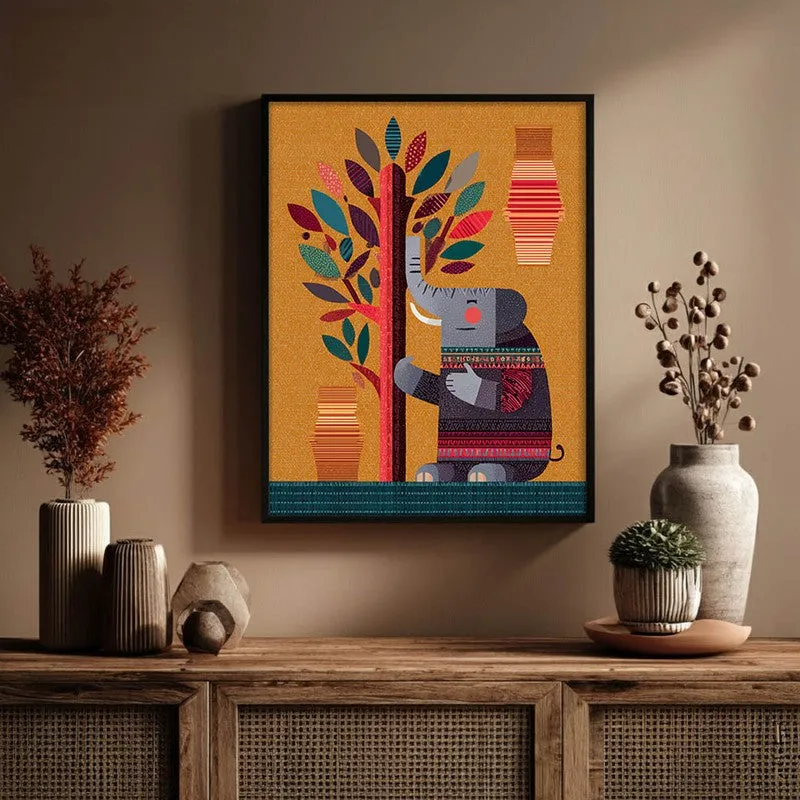 Playful Elephant Canvas Wall Painting With Black Frame media 6