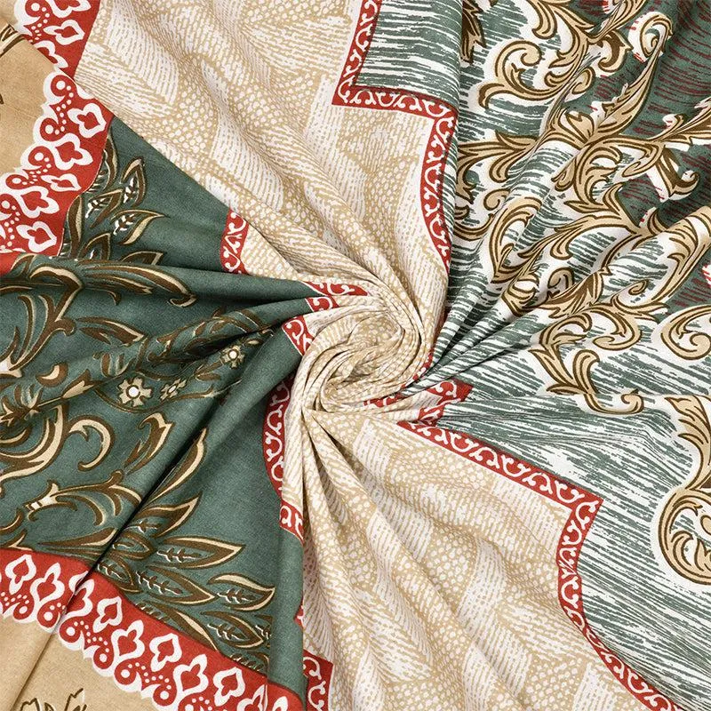 Chaitri Ethnic Cotton Bedsheet (Peach,Green) - 240 TC media 3