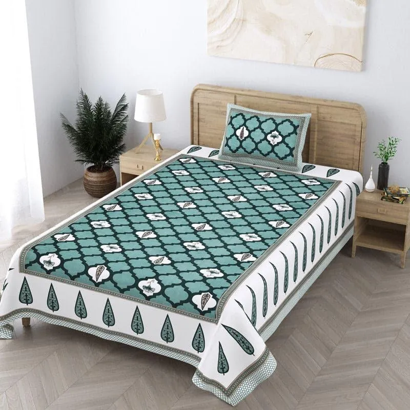 Ashima Printed Cotton Bedsheet (Sea Green) - 180 TC media 3