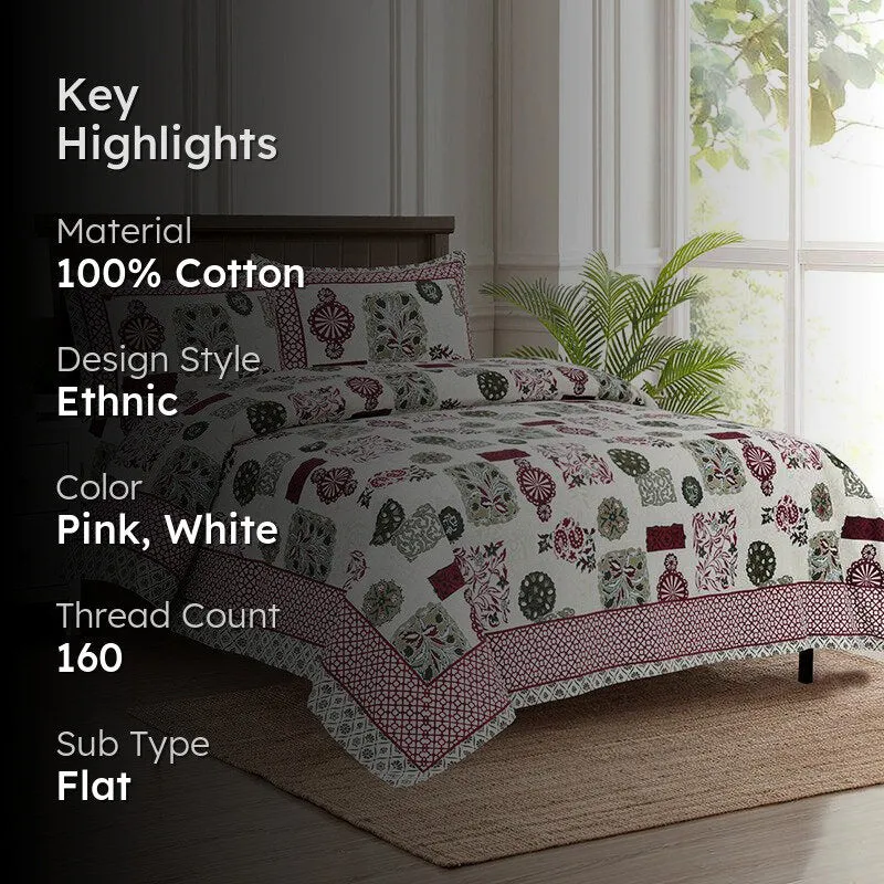 Zarina Floral Floral Cotton Bedsheet (Pink & White) - 160 TC media 2