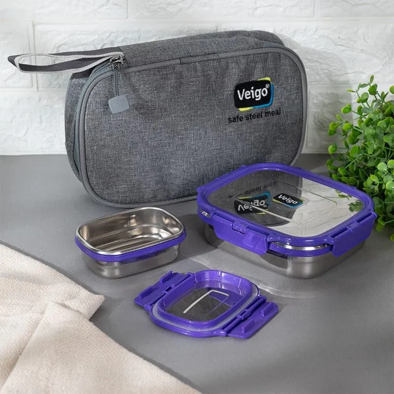 Delica Violet Lunch Box With Pouch (550/150 mL) - Two Piece Set media 1